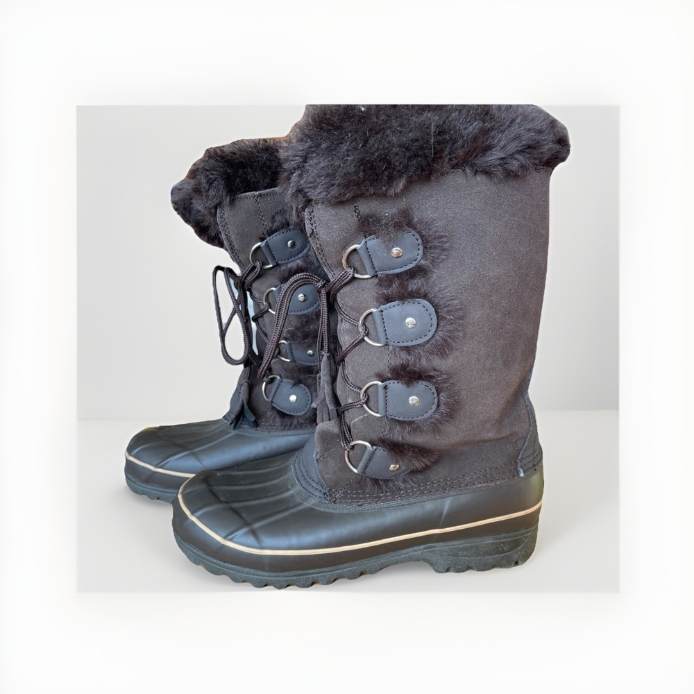 Khombu Women's Brown Faux Fur Insulated Lace-Up Winter Snow Boots Nordic Size 9M